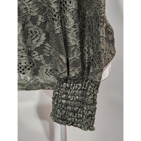Nwt Cable & Gauge Olive Green Lace Mock Neck Long Sleeve Blouse, S - Picture 7 of 13